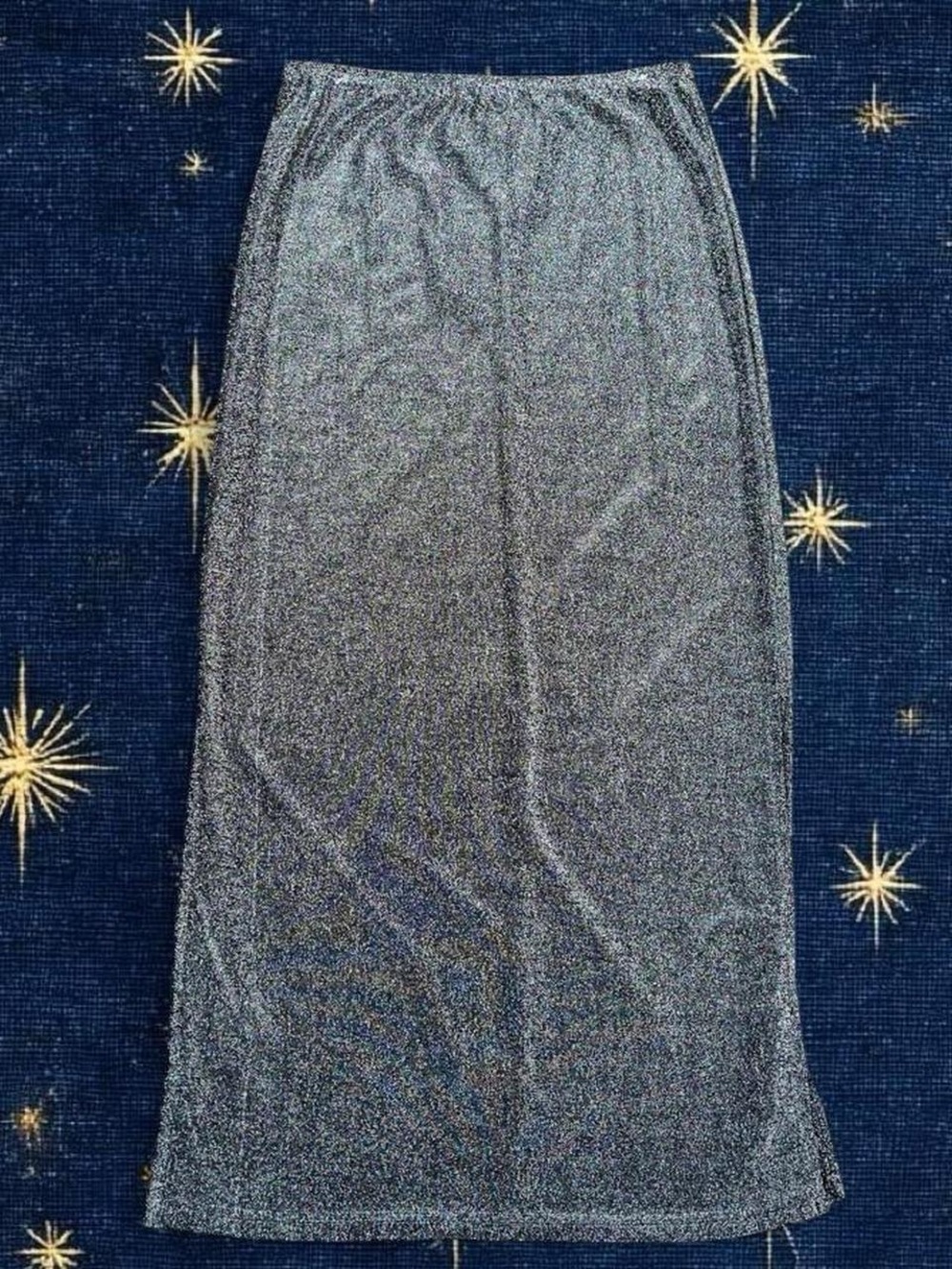 90s Silver Metallic Maxi Skirt